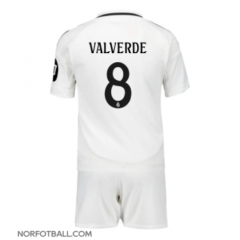 Billige Fotballdrakt Real Madrid Federico Valverde #8 Replika Hjemmedraktsett Barn 2024-25 Kortermet (med bukser)